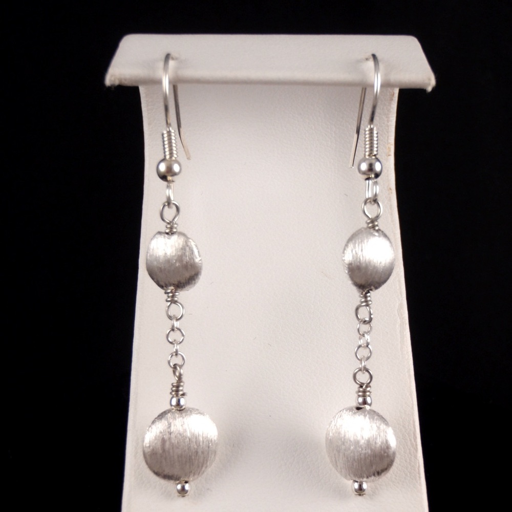 Silver round bead drop earrings